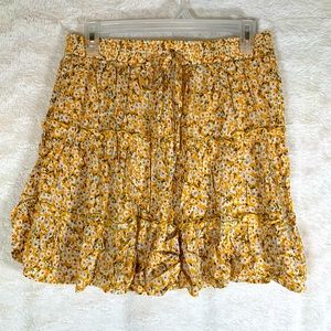 NWOT Flowy Yellow Ruffle Skirt Size L